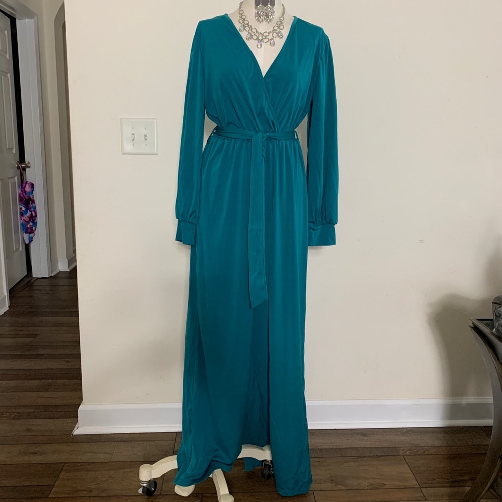 Teal jumper  faux wrap top with belt
